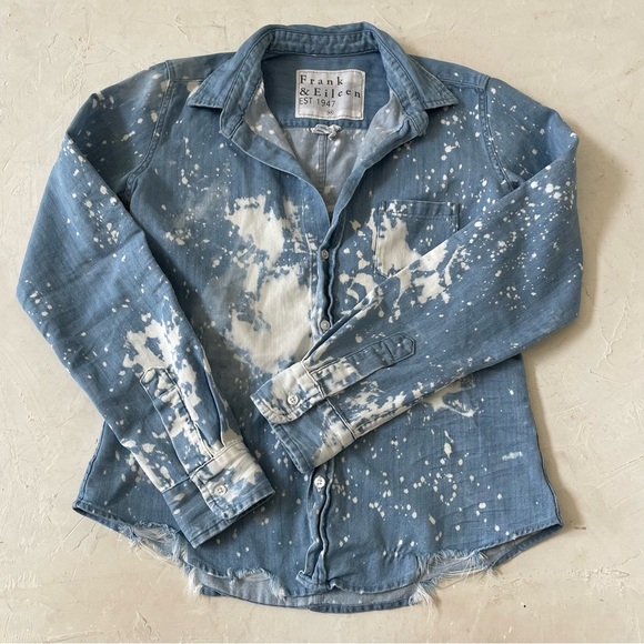 FRANK & EILEEN  Eileen Bleach Splatter Denim Button-Up Shirt Splatter Size XS - Picture 3 of 12